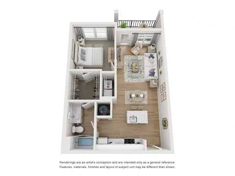 Floor plan for 1 bed, 1 bath, 685 sqft